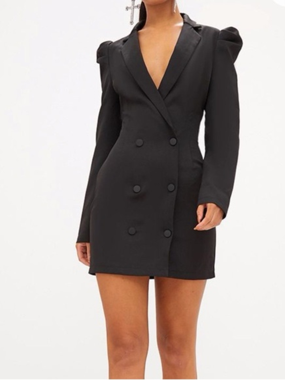 NWT PrettyLittleThing Black Double-Breasted Long Sleeve Blazer Dress